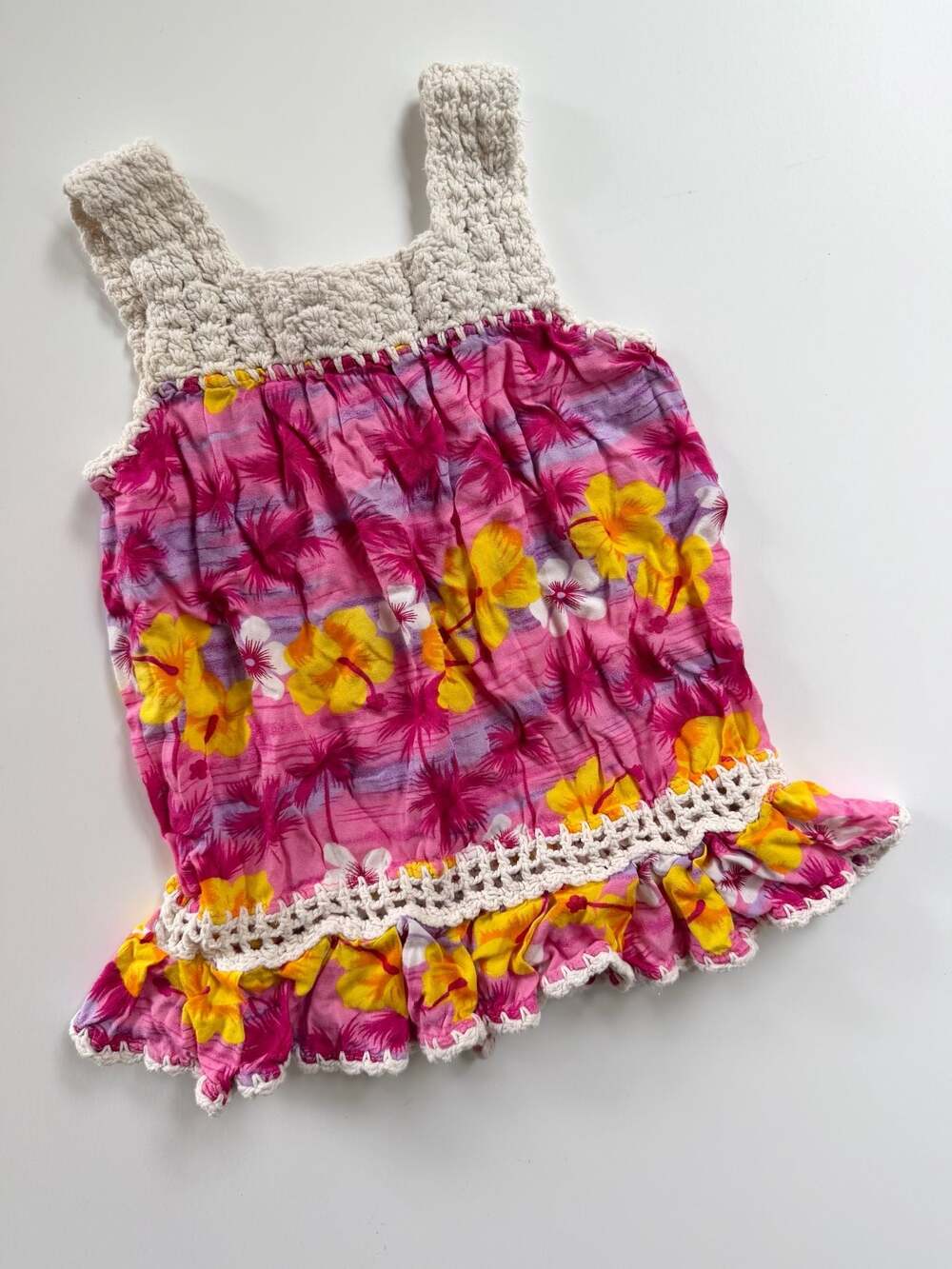 Coral Reef 18M Tropical Hibiscus Print Tunic Dress with Crochet Bodice